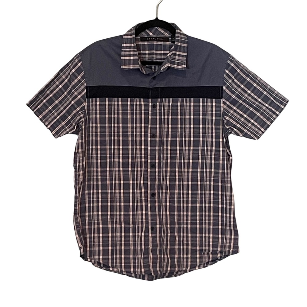 Sean John L Blue Plaid Colorblock Short Sleeve Button Down Shirt Y2K‎ Streetwear
